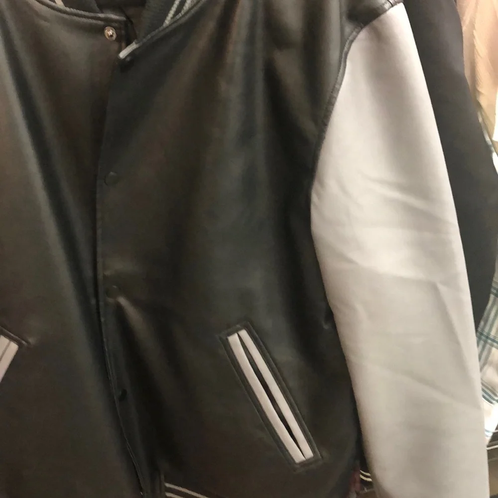 Slate and Stone Black and Gray Faux Leather Varsity Jacket - Picture 3 of 5